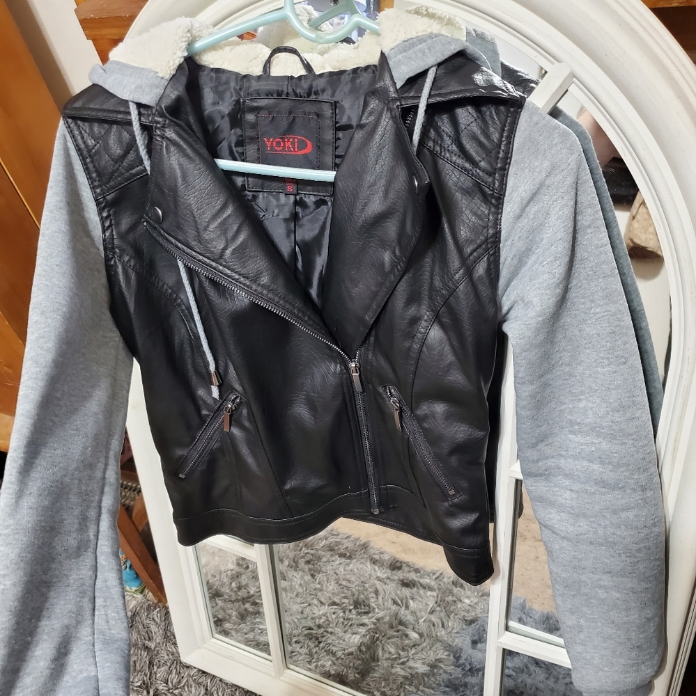 Leather jacket hoodie